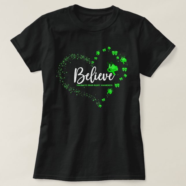 Traumatic Brain Injury Awareness Butterfly Believe T-Shirt (Design Front)