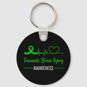 Traumatic Brain Injury Awareness Green Ribbon Hear Key Ring