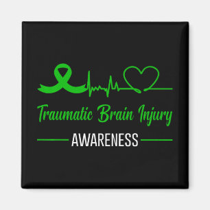 Traumatic Brain Injury Awareness Green Ribbon Hear Magnet