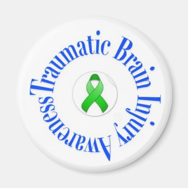 Traumatic Brain Injury Awareness Round Magnet Whit (Front)