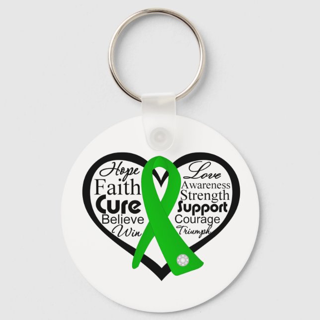 Traumatic Brain Injury Heart Ribbon Collage Key Ring (Front)