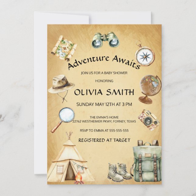 Travel Adventure Awaits Gender Neutral Baby Shower Invitation (Front)