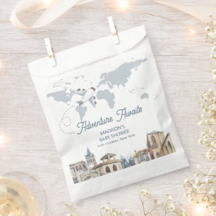 Travel Adventure World Map Airplane Baby Shower Favour Bag