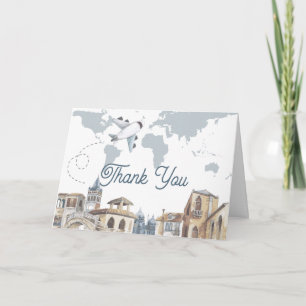Travel Adventure World Map Airplane Baby Shower  Thank You Card