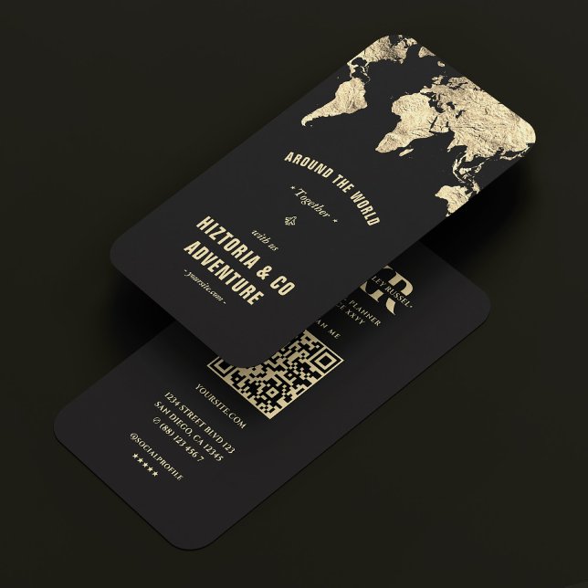 Travel Adventure World Map Black Gold Monogram Business Card (Travel Adventure World Map Black Gold Monogram Business Card
)