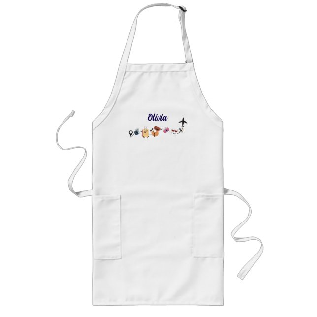 Travel adventures, Cute, Personalised Long Apron (Front)