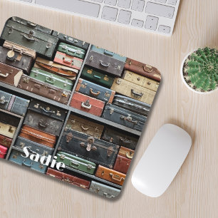 Travel Adventures, Vintage Suitcases Mouse Pad