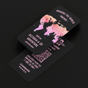 Travel Advisor World Tour Agency Black Pink Bold Business Card