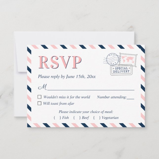 Travel Aeroplane Airline Wedding Engagement Party RSVP Card (Front)