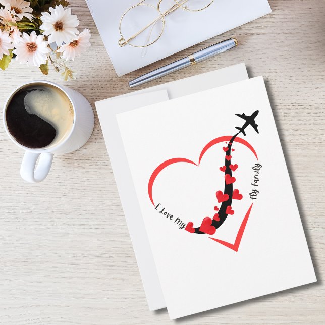 Travel Aeroplane Heart and I love My Fly Family Holiday Card (Creator Uploaded)