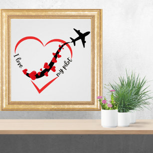 Travel Aeroplane Heart I Love My Pilot Minimalist Poster