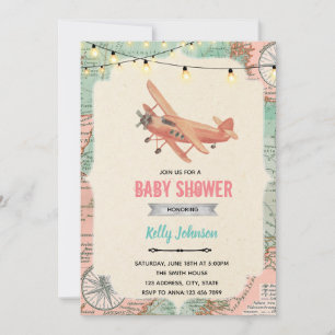 Travel aeroplane shower birthday invitation