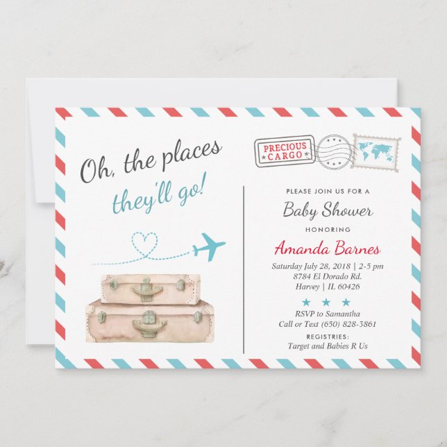 Travel Aeroplane Twin Baby Shower Sprinkle Red Blu Invitation (Front)