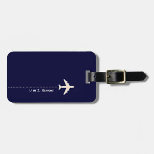Travel Aeroplane with Dotted Line Navy Blue  Luggage Tag