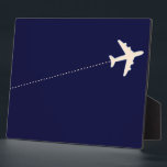 travel aeroplane with dotted line plaque<br><div class="desc">A graphic image of a white aeroplane with a straight dotted line ( flight path ). You can use the 'customise it' tool if you want to change the blue background colour. A simple travel related design. A good suggestion for people who work for airlines and who travel on planes...</div>