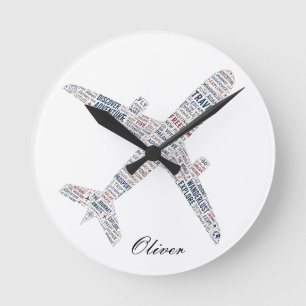 Travel Aeroplane word typography wanderlust gift Round Clock