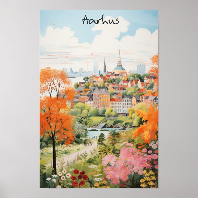 Travel Aesthetic Painting City Aarhus Denmark Poster (Front)