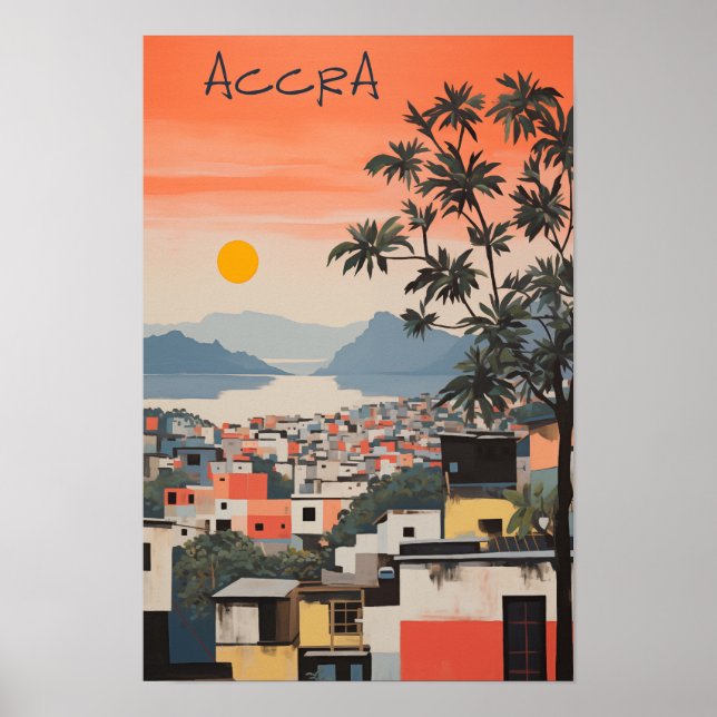 Travel Aesthetic Painting City Accra Ghana Poster (Front)