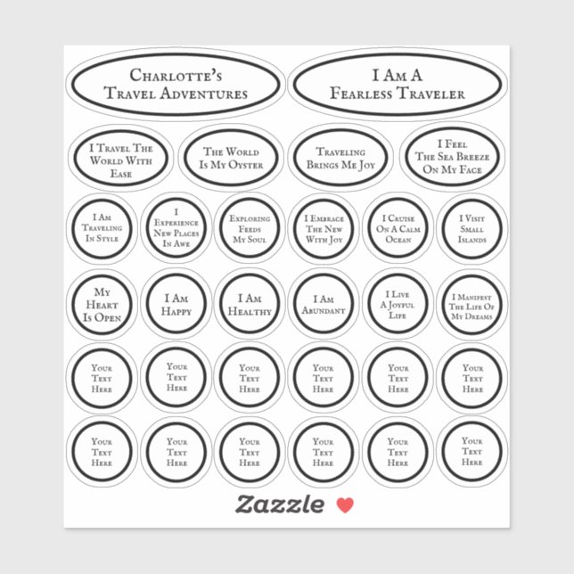 Travel Affirmations Black And White Template Of 30 (Sheet)