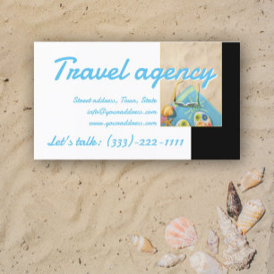 Travel Agency Beach Time Black White Business Card