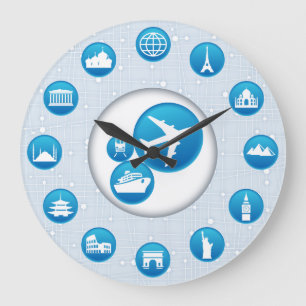 Travel Agency Blue Bubble Design Wall Clock