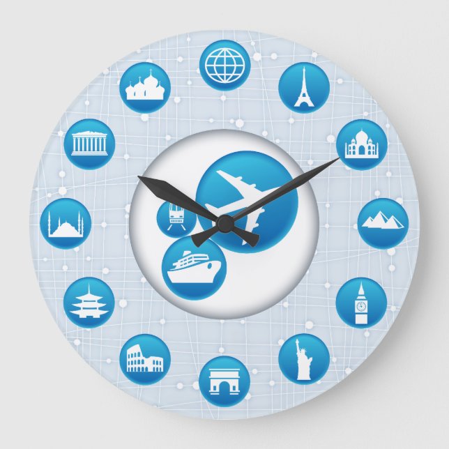 Travel Agency Blue Bubble Design Wall Clock (Front)
