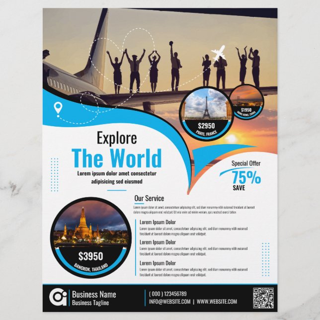Travel Agency Flyer Blue Template (Front)
