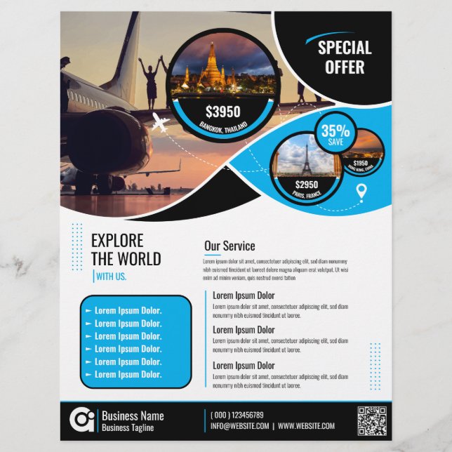 Travel Agency Flyer Blue Template (Front)