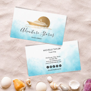 Travel Agency Travel Blog Blue World Map Cruise  Business Card