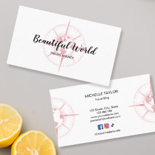 Travel Agency Travel Blog World Map Compass Business Card