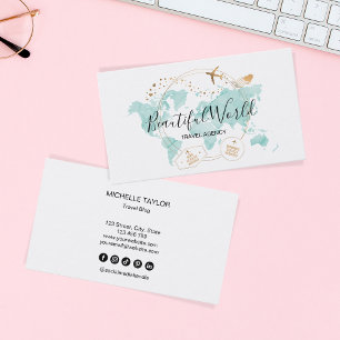 Travel Agency Travel Blog World Map Logo Business Card