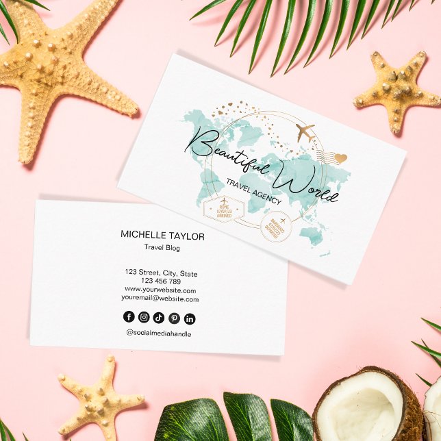 Travel Agency Travel Blog World Map Logo Business Card (Creator Uploaded)