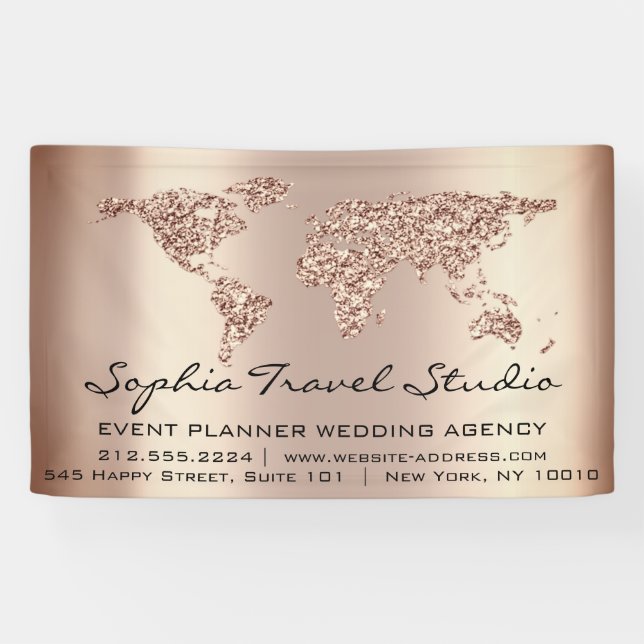 travel Agency World Map Rose Gold Earth Event Plan Banner (Horizontal)