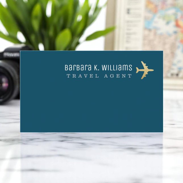 Travel Agent Aeroplane and World Map Blue Business Card (Creator Uploaded)