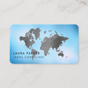 Travel Agent Blue Black World Map Tourism Booking Business Card