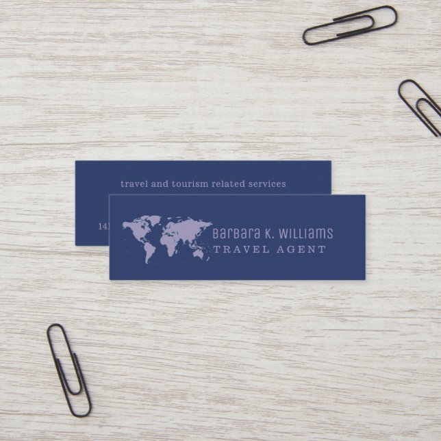 Travel Agent Blue Business Card World Map (Front/Back In Situ)