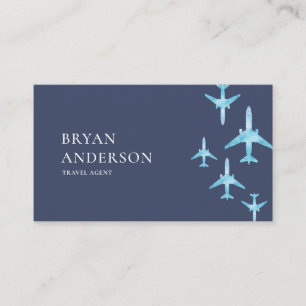 Travel Agent Blue Watercolor Aeroplanes Business Card