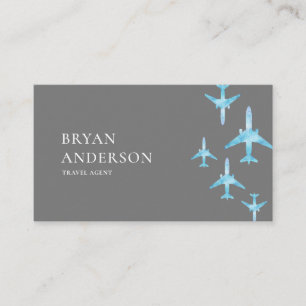 Travel Agent Blue Watercolor Aeroplanes Business Card