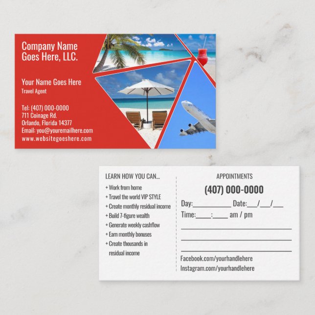 Travel Agent Business Card Template (Front/Back)