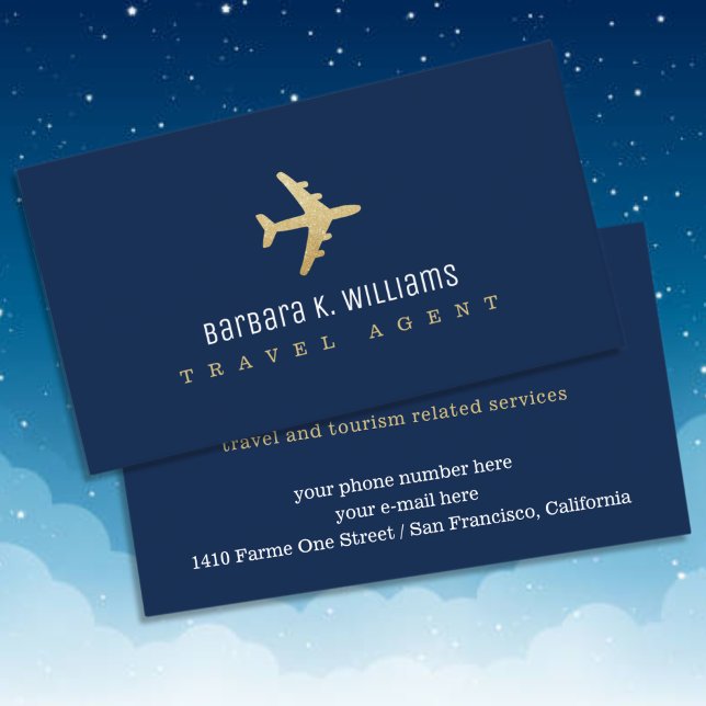 Travel Agent Business Card with faux gold aeroplan (Creator Uploaded)