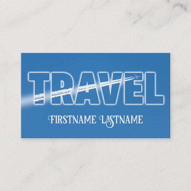 Travel agent clear blue sky flying aeroplane business card (Front)