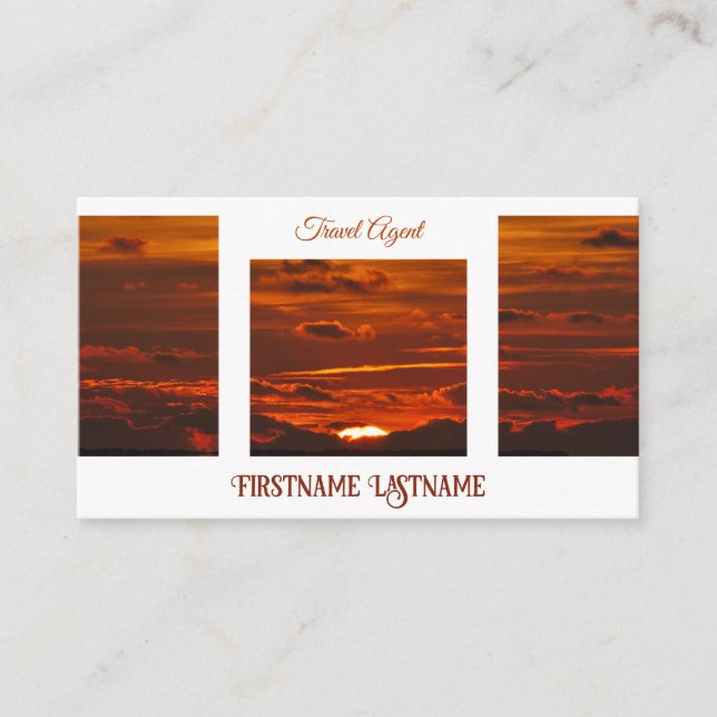 Travel agent dramatic sky ocean beach sunset business card (Front)