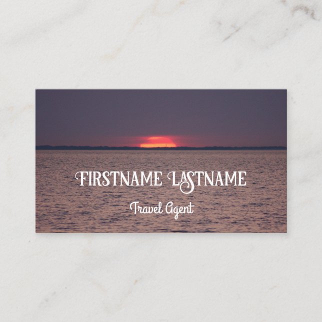 Travel agent dramatic sky ocean beach sunset business card (Front)