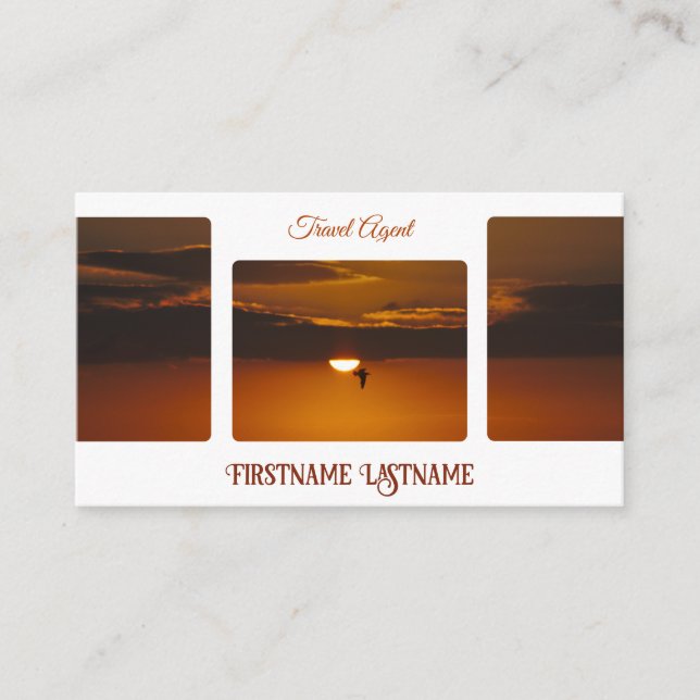 Travel agent dramatic sky ocean beach sunset business card (Front)