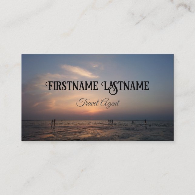 Travel agent dramatic sky ocean beach sunset business card (Front)