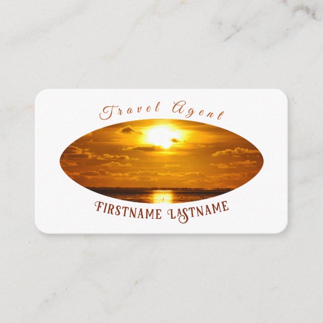 Travel agent dramatic sky ocean beach sunset business card (Front)