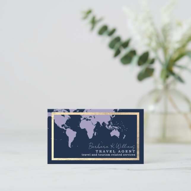 Travel Agent elegant dark-blue Business Card  (Standing Front)