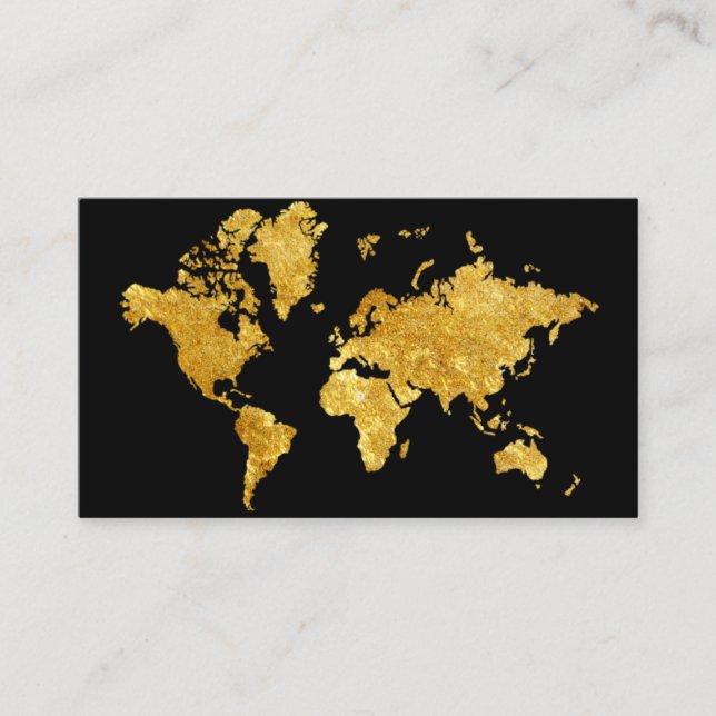 Travel Agent Faux Gold World Map Destination Business Card (Front)
