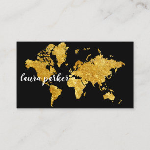 Travel Agent Faux Gold World Map Destination Business Card