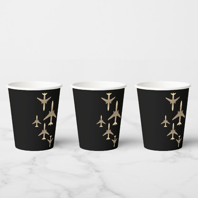 Travel Agent Gold Aeroplanes Paper Cups (Multi)